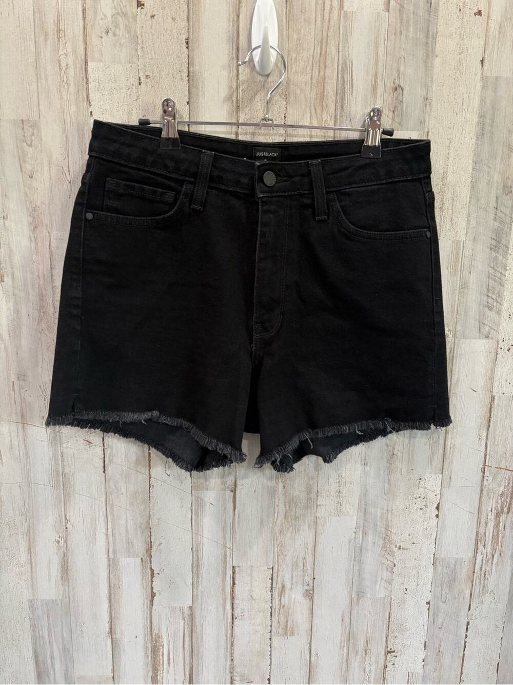 Just Black USA Black High-Rise Frayed Hem Denim Shorts Womens Large Staple
